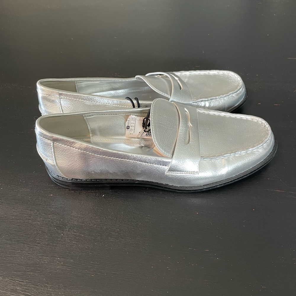 Zara Metallic Silver Penny Loafers Size EU 41/ US 10 - Picture 2 of 7